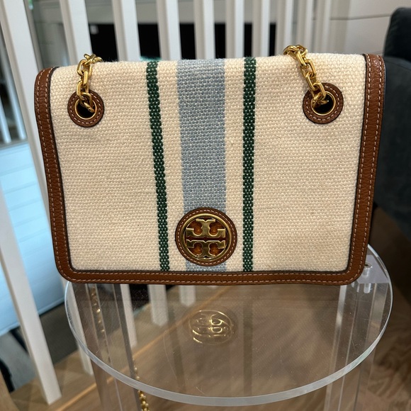 Tory Burch Cream and Brown Striped Women's Bag - Picture 1 of 7